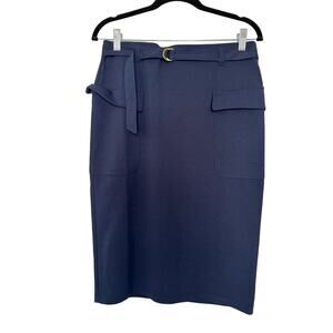 NYCC Women’s Small Blue Skirt Belted Pockets Stretch Formal High Waist Workwear